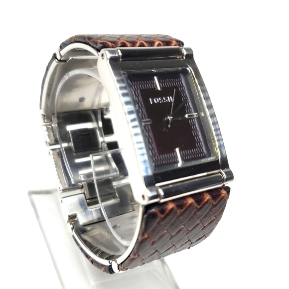 Fossil ES2311 Black Dial with Silver Case and Brown Leather Strap Watch - Picture 2 of 15